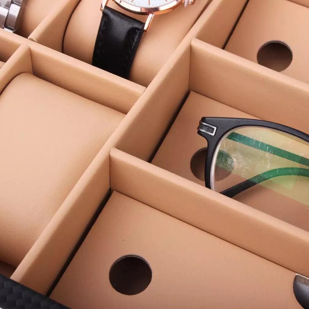 6/3 Grids PU Leather Watch Box, Sunglasses Organizer, Jewelry Collection Storage Display Container, Glasses Display Case Organizer 6/3 Grids PU Leather Watch Box, Sunglasses Organizer, Jewelry Collection Storage Display Container, Glasses Display Case Organizer